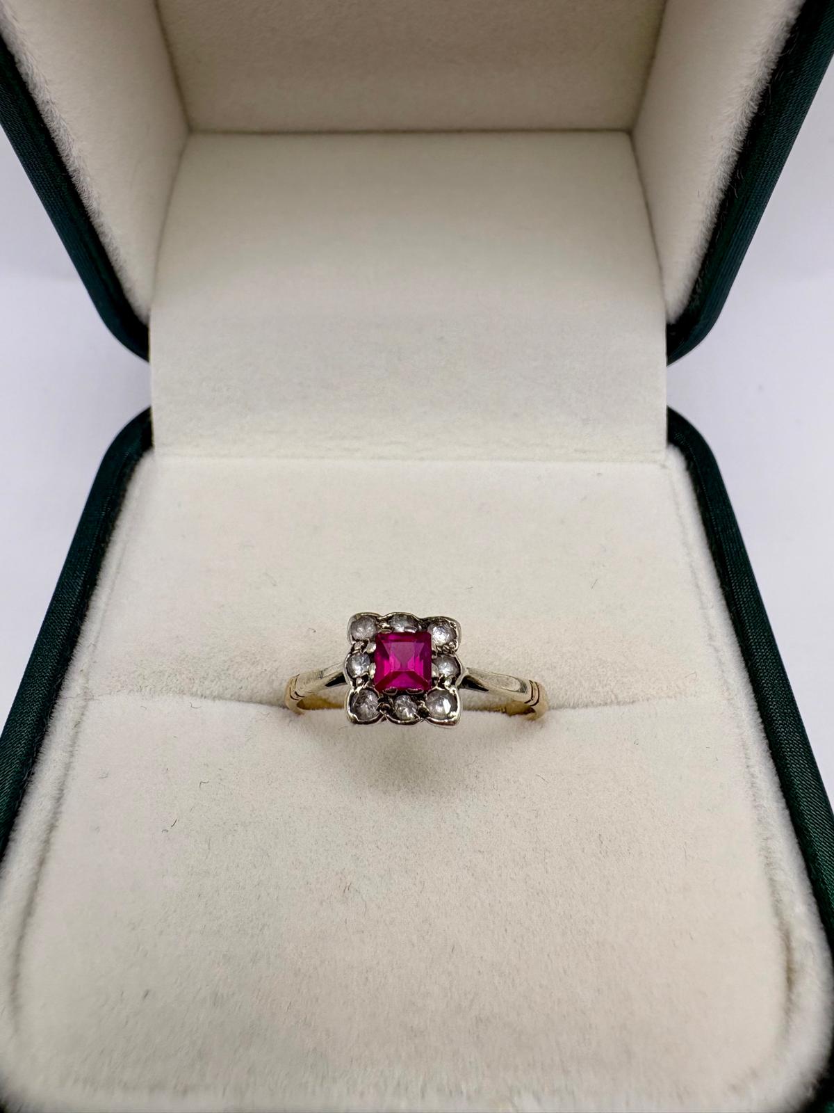 9ct gold synthetic Ruby and CZ ring