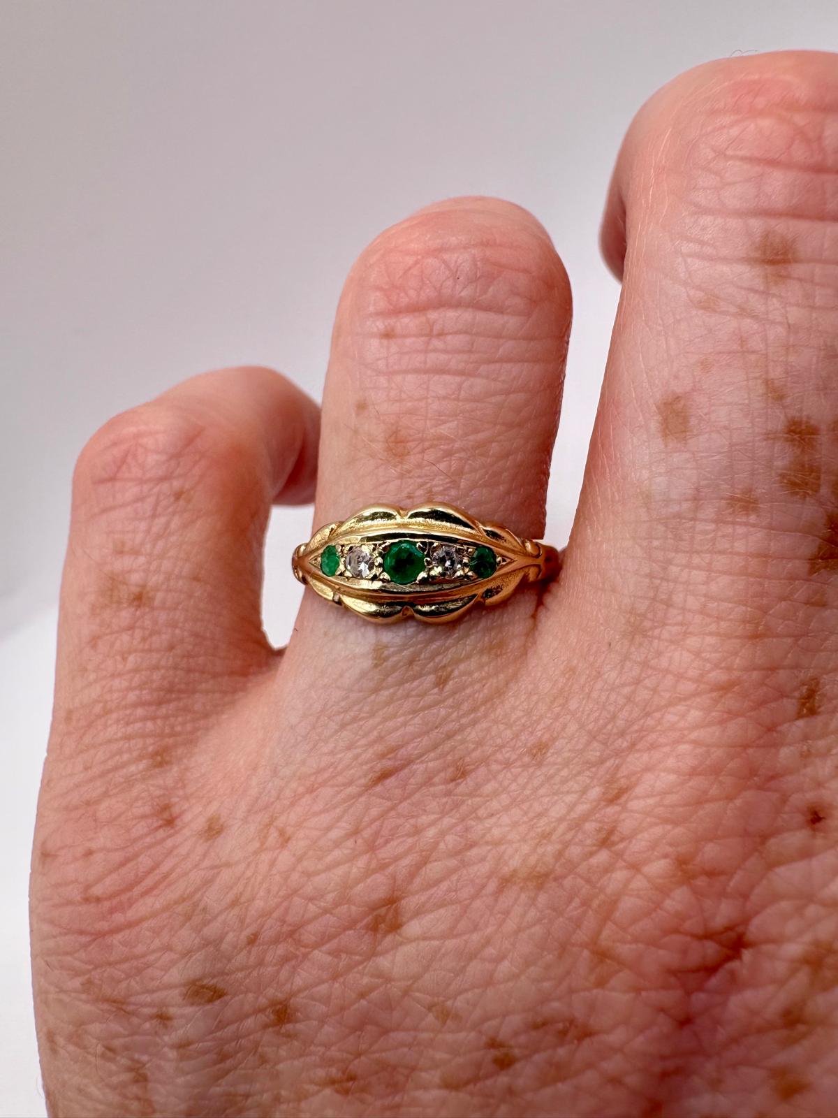 9ct gold emerald and diamond gypsy ring