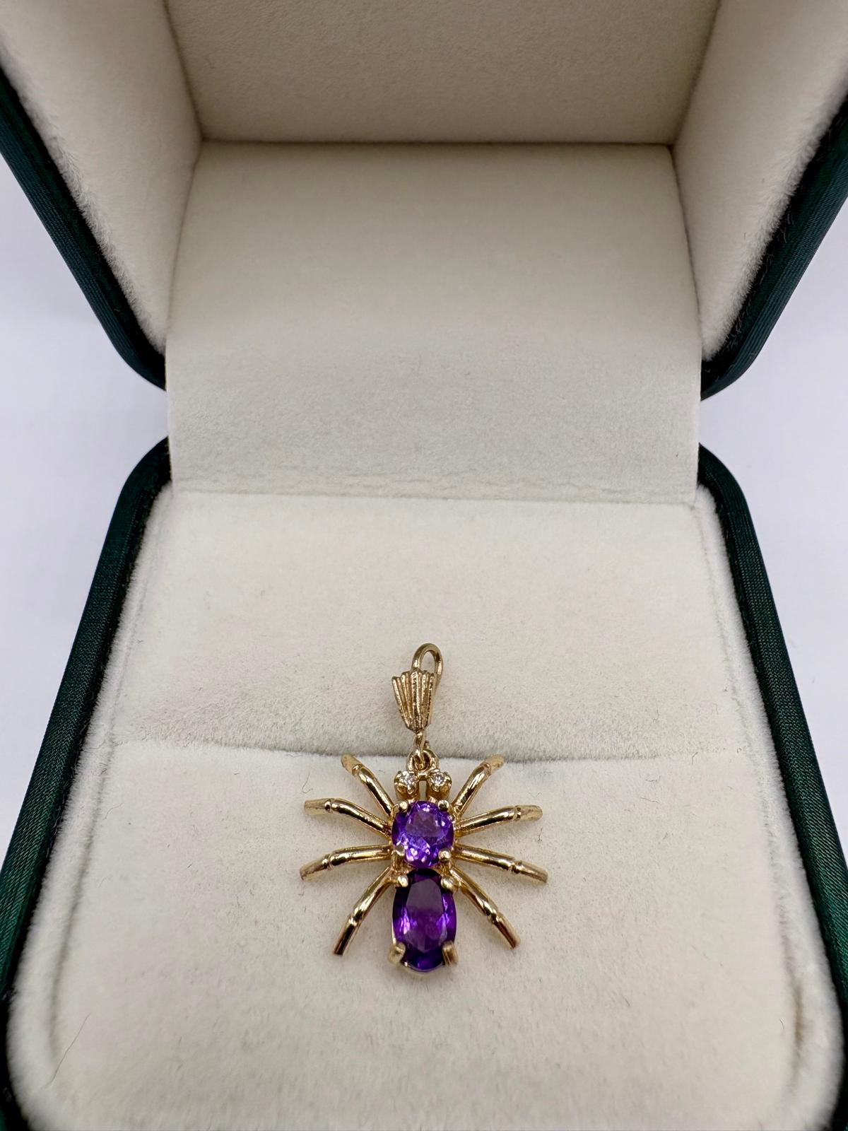 9ct gold amethyst and diamond spider pendant