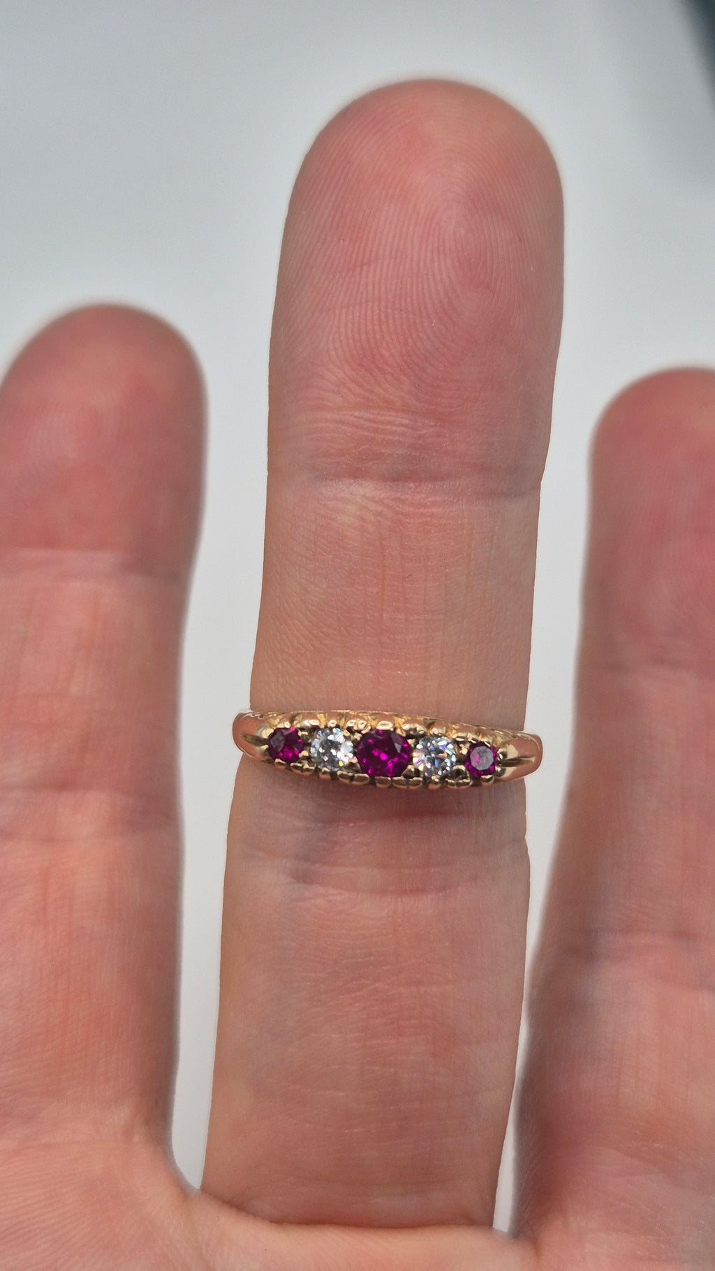 9ct gold ruby and cz ring