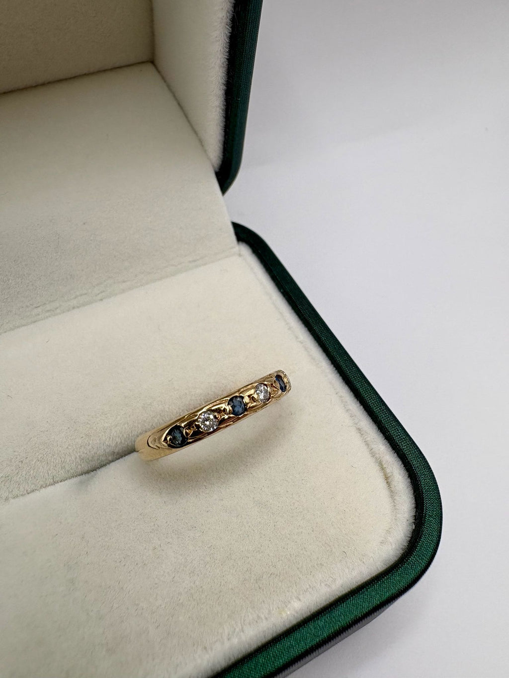 9ct gold sapphire and diamond half eternity ring