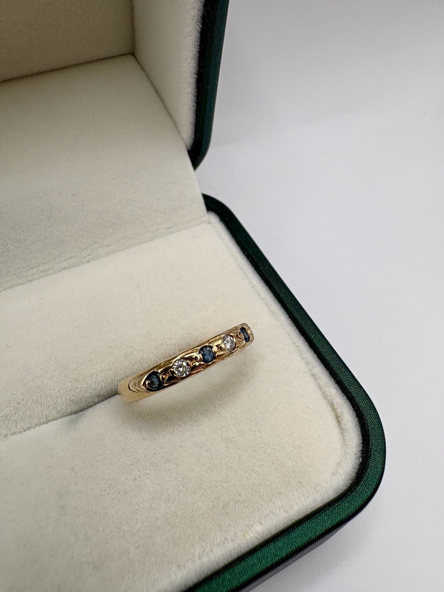 9ct gold sapphire and diamond half eternity ring