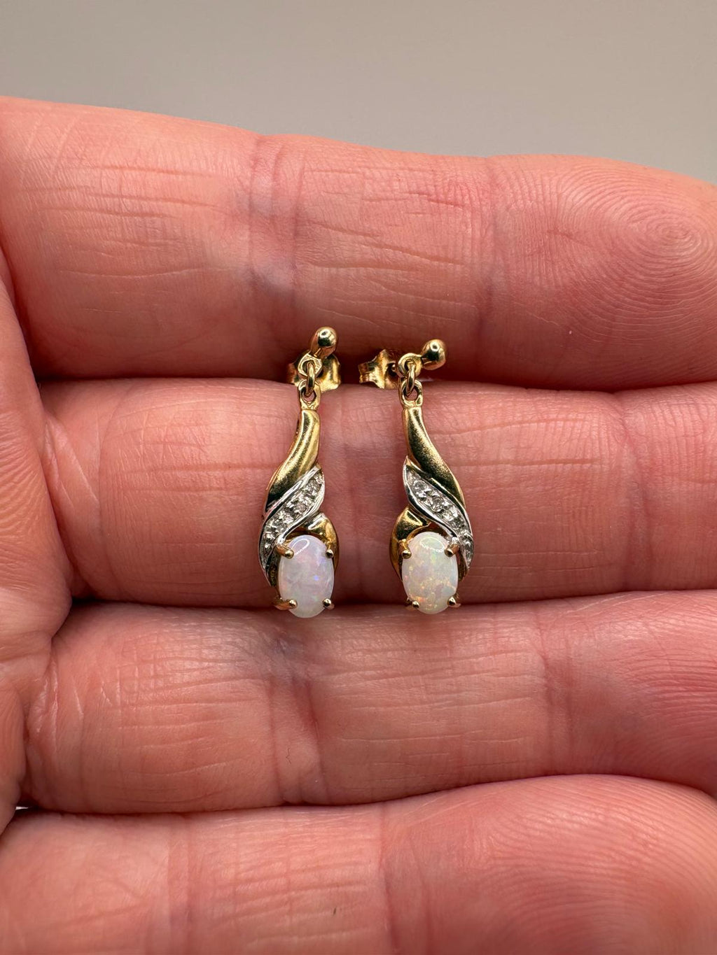 9ct gold opal and diamond earrings