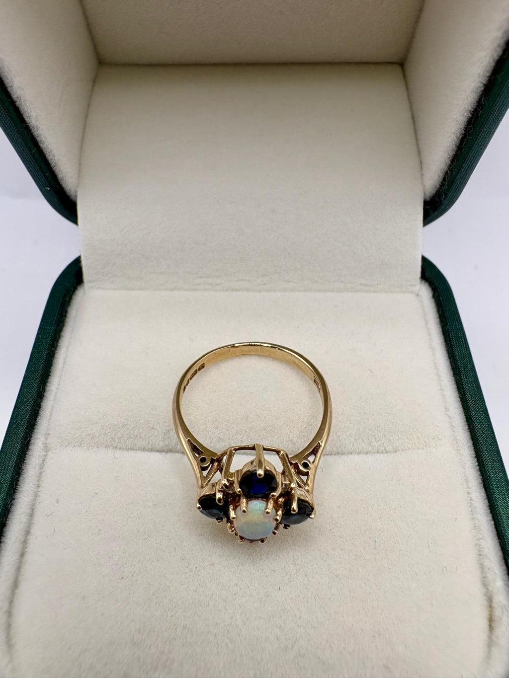 9ct gold opal, sapphire and diamond ring