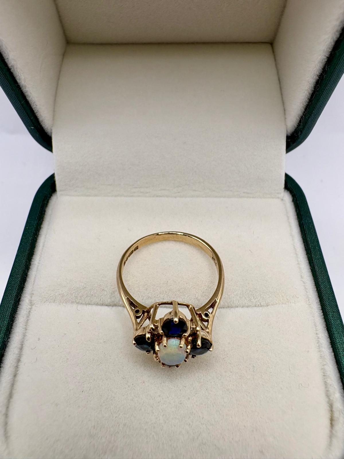 9ct gold opal, sapphire and diamond ring