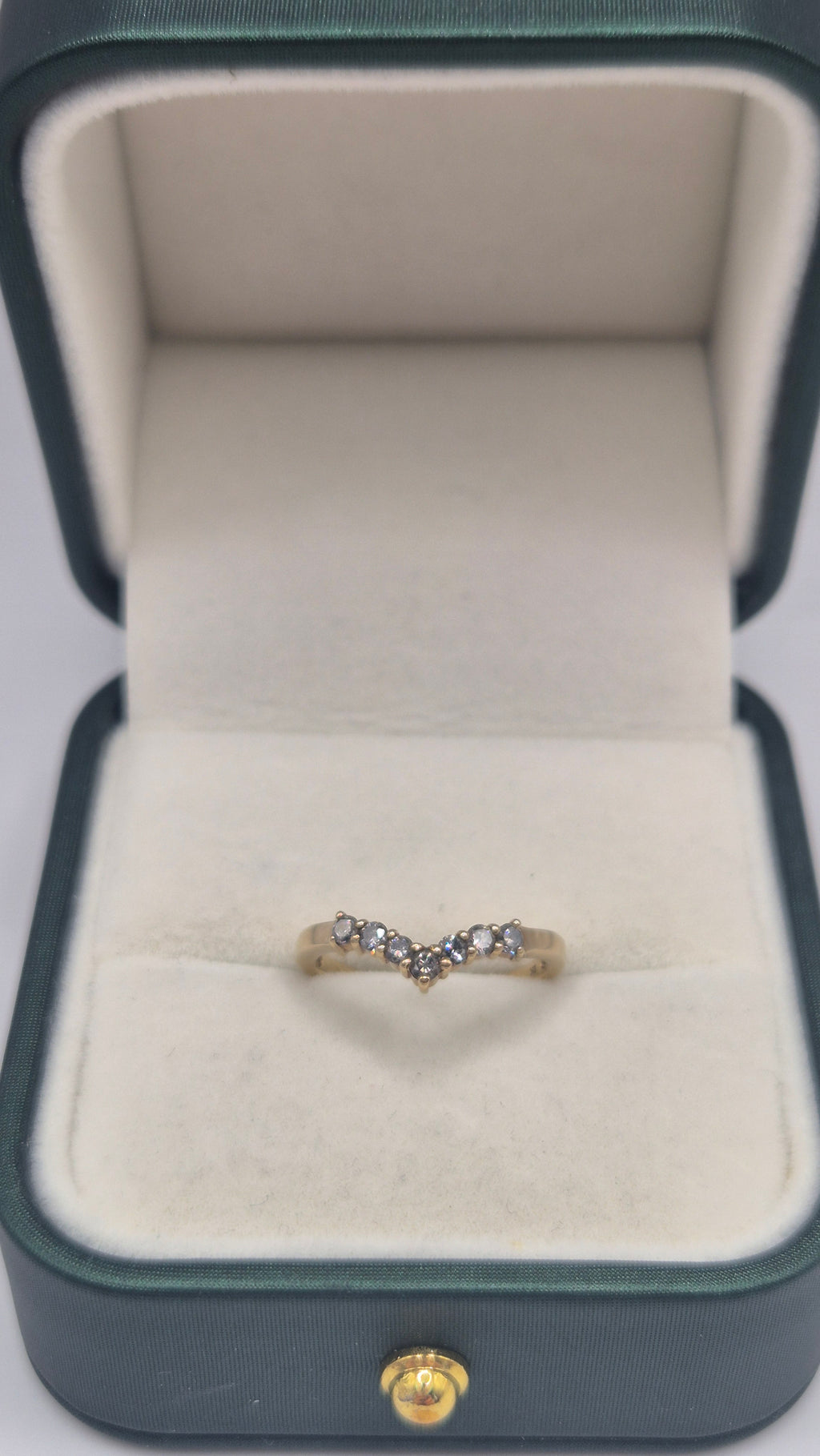 9ct gold blue diamond wishbone ring