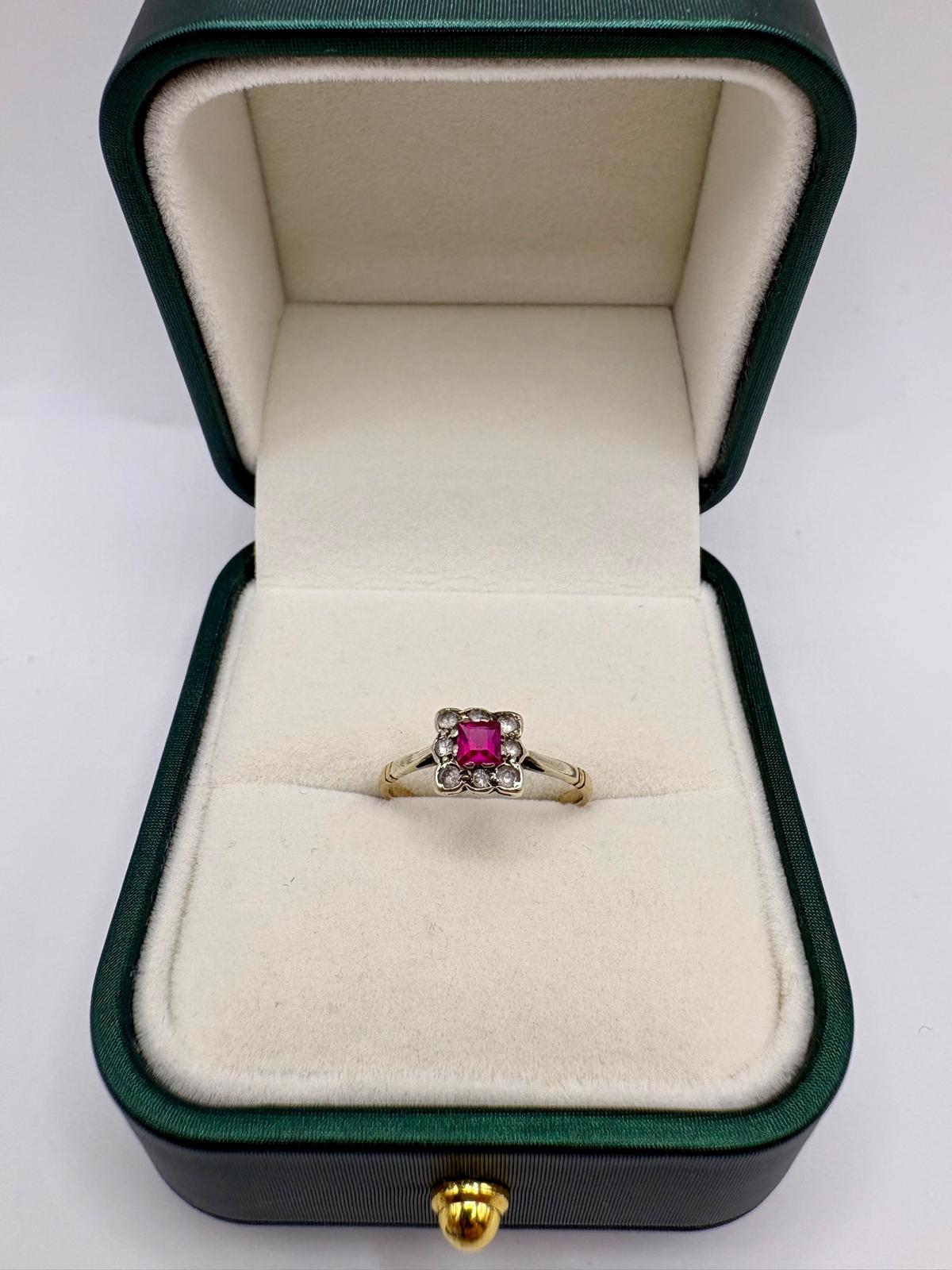 9ct gold synthetic Ruby and CZ ring