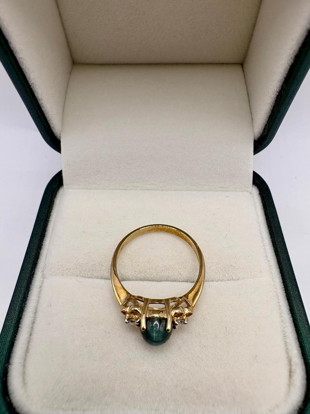 9ct gold cat's eye Tourmaline and Diamond ring