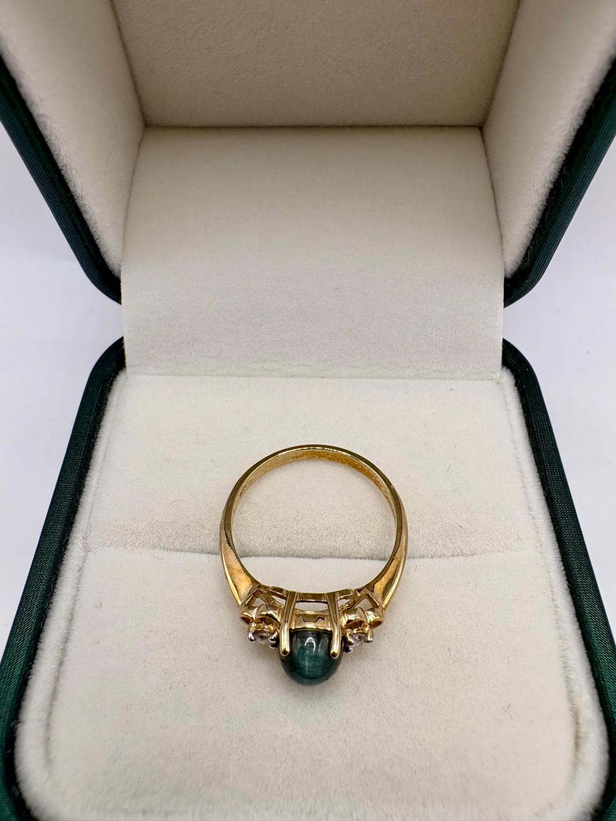 9ct gold cat's eye Tourmaline and Diamond ring