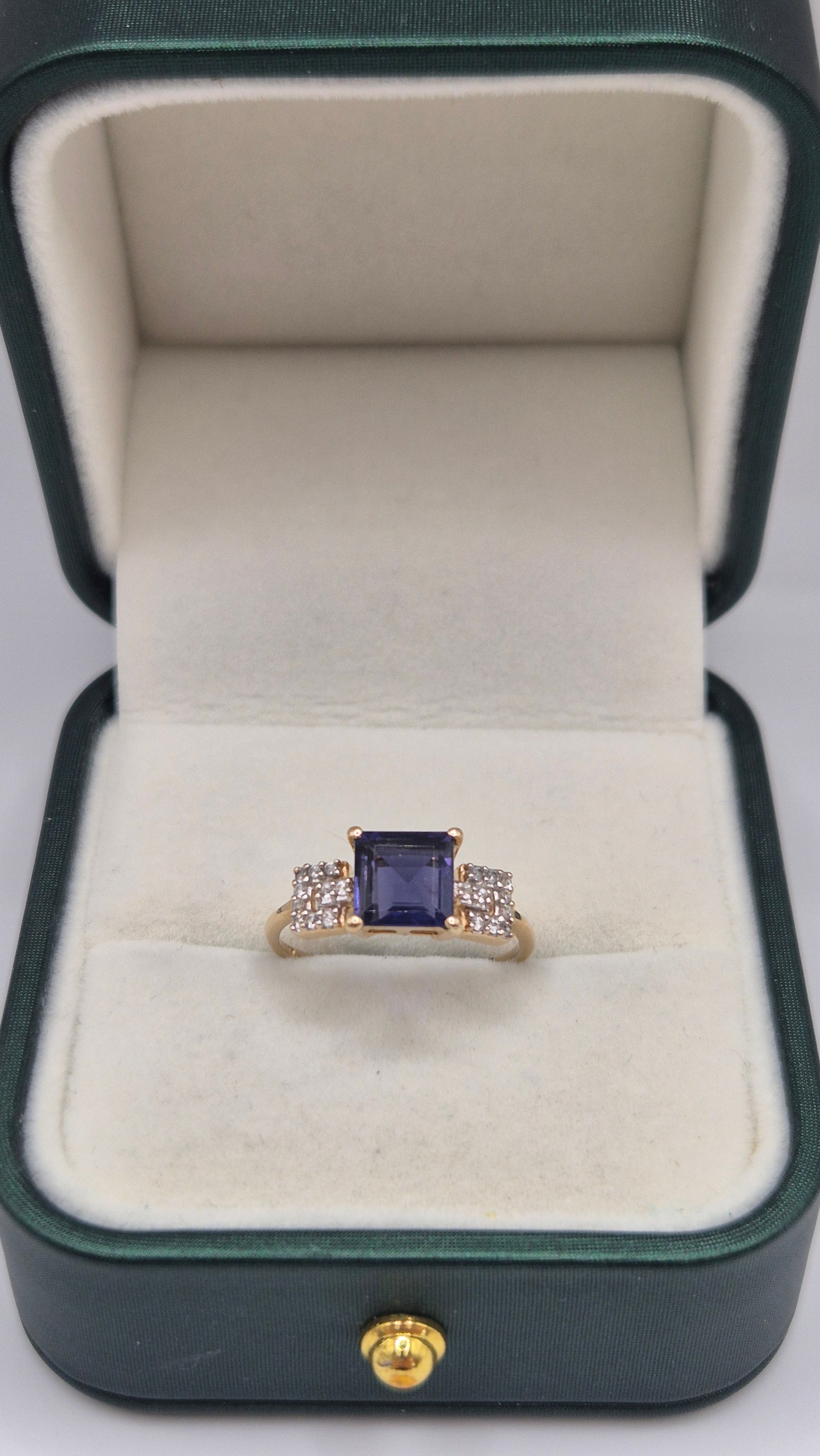 9ct gold iolite and diamond ring