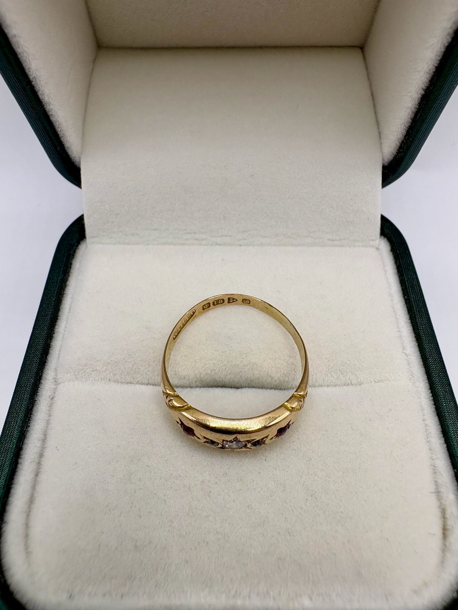 18ct gold ruby and diamond gypsy ring