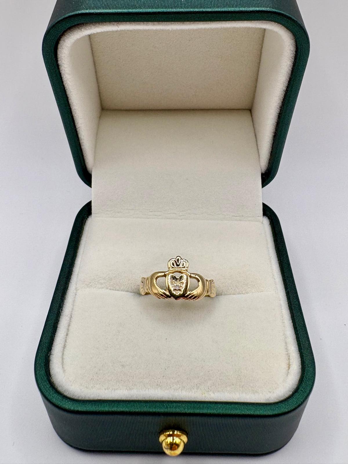 9ct gold diamond claddagh ring