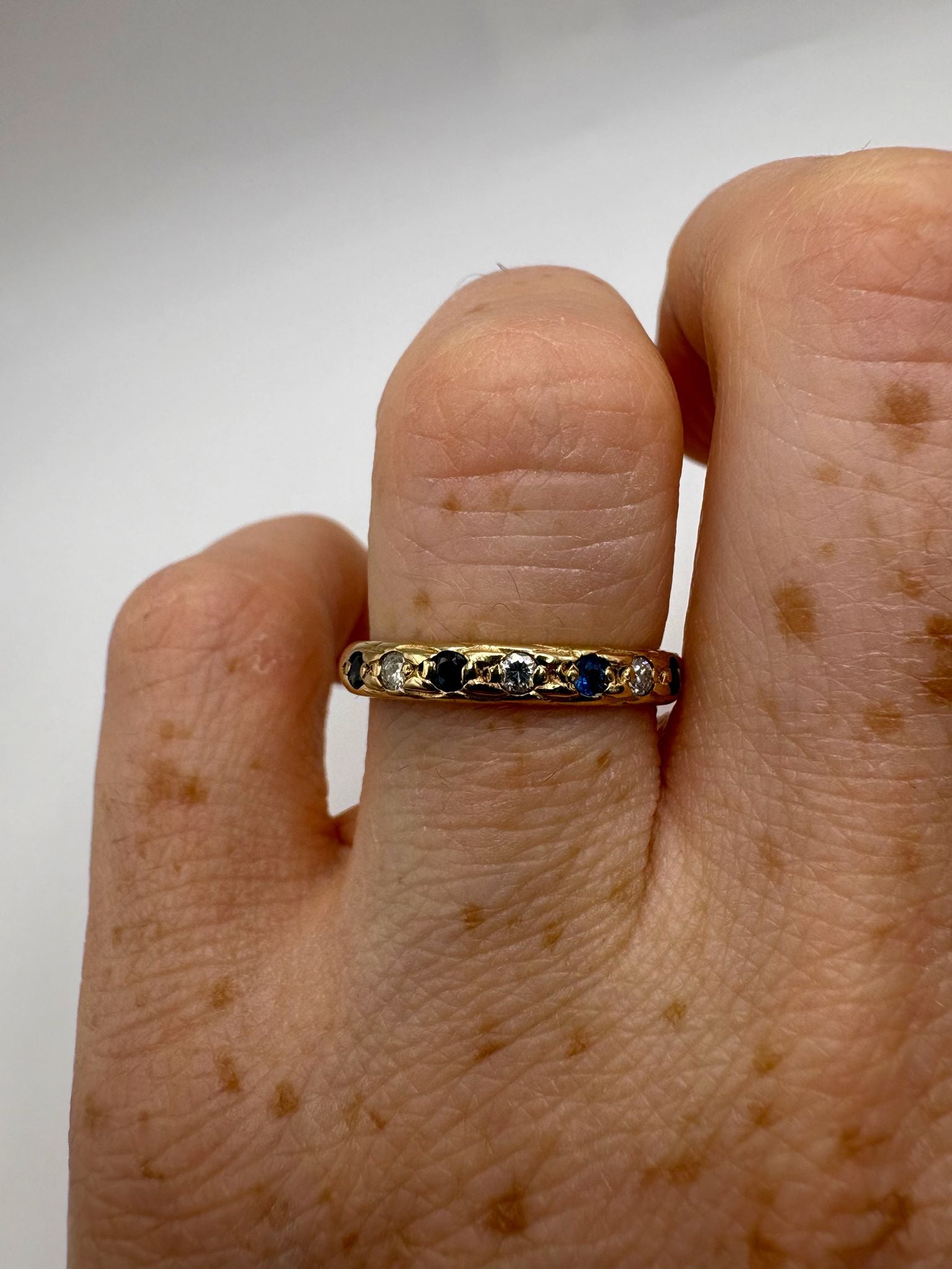 9ct gold sapphire and diamond half eternity ring