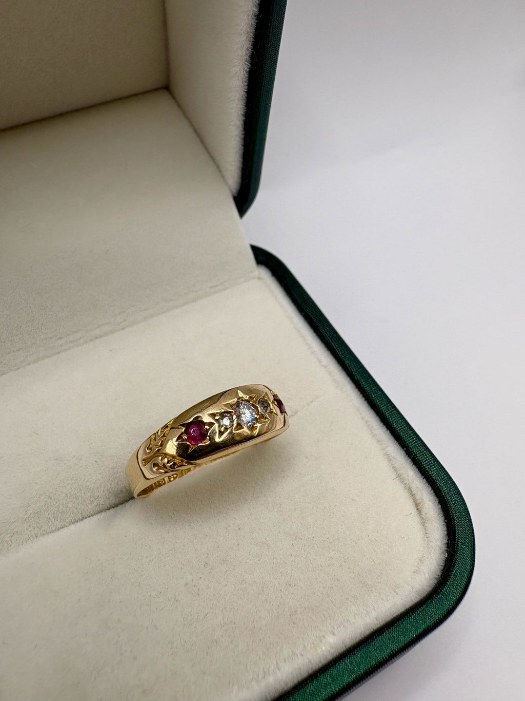 18ct gold ruby and diamond gypsy ring