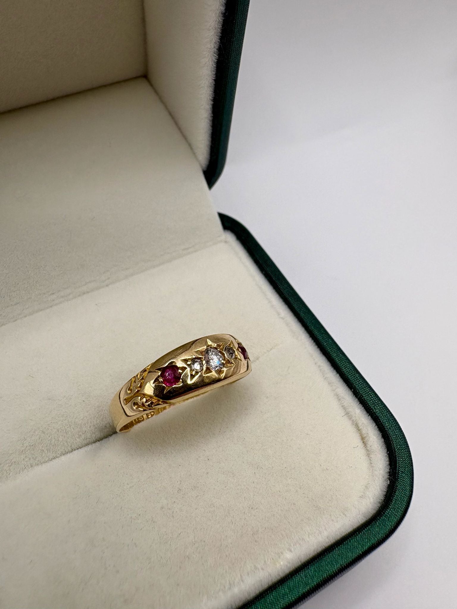 18ct gold ruby and diamond gypsy ring