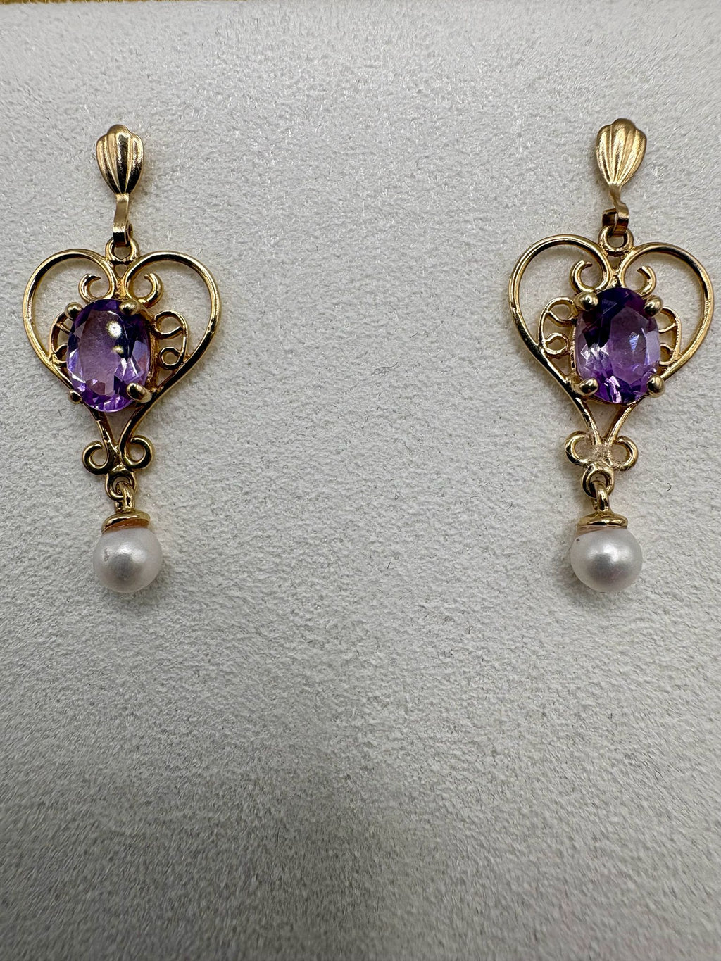 9ct gold amethyst and pearl earrings