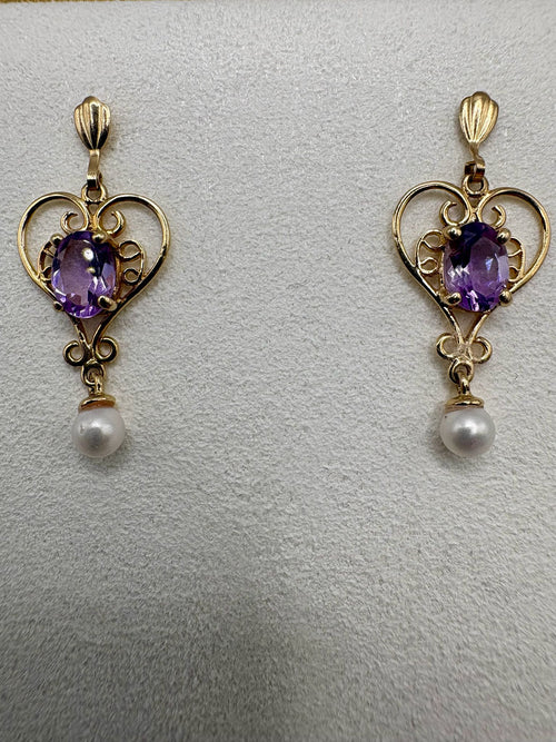 9ct gold amethyst and pearl earrings