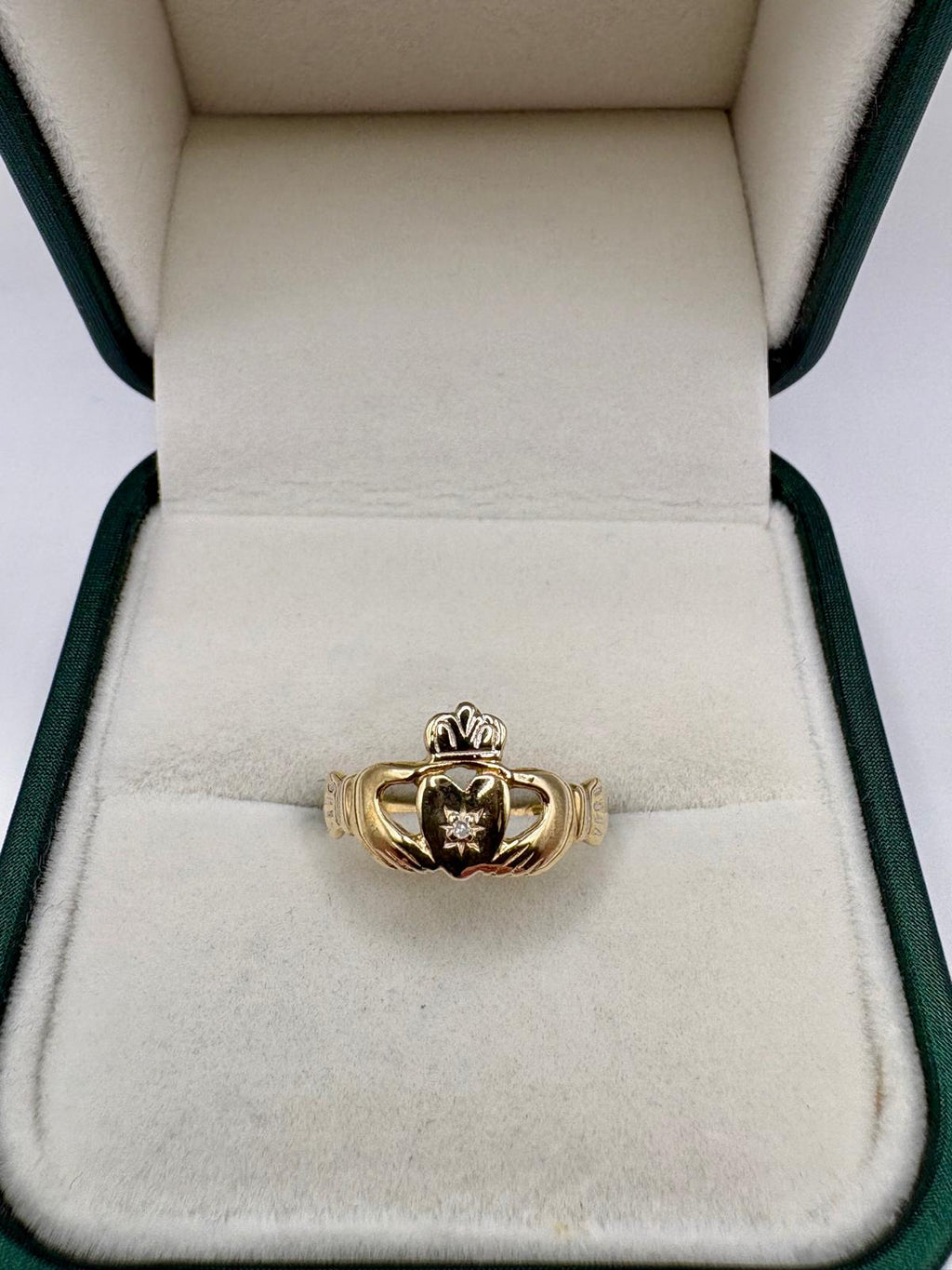 9ct gold diamond claddagh ring