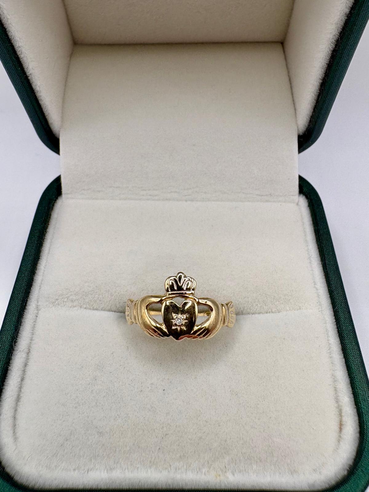 9ct gold diamond claddagh ring