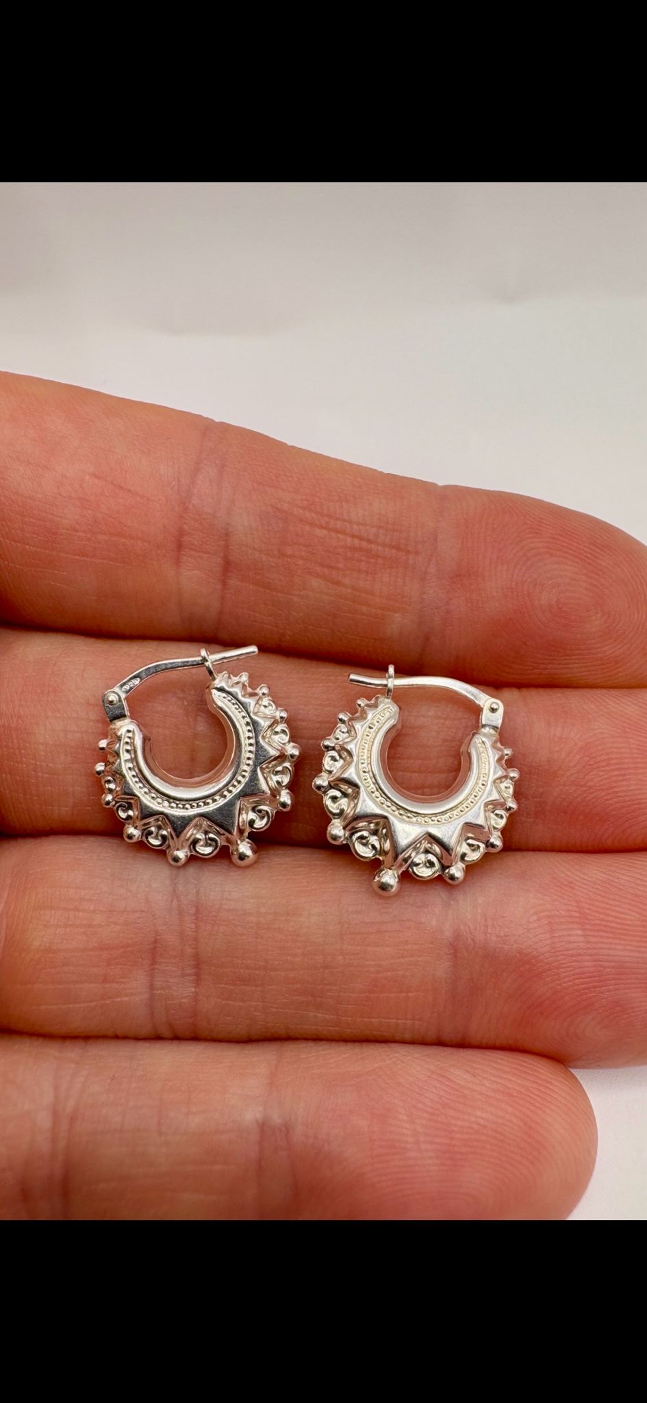 Silver Spike creole earrings