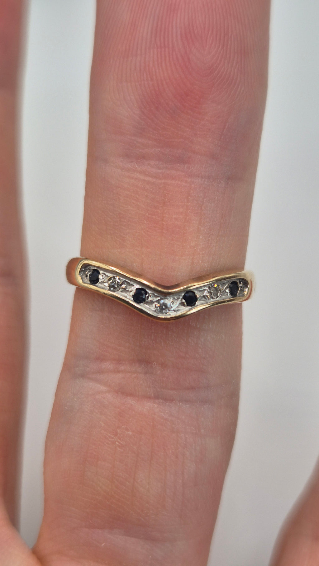 9ct gold diamond and sapphire wishbone ring