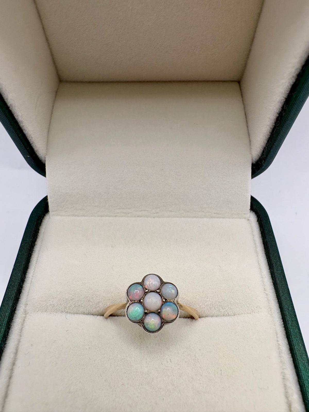9ct gold opal daisy cluster ring