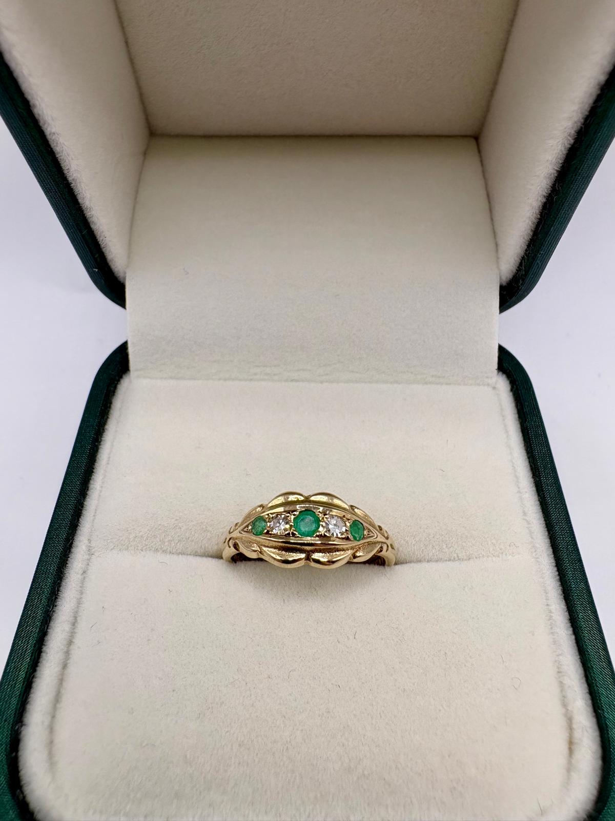 9ct gold emerald and diamond gypsy ring