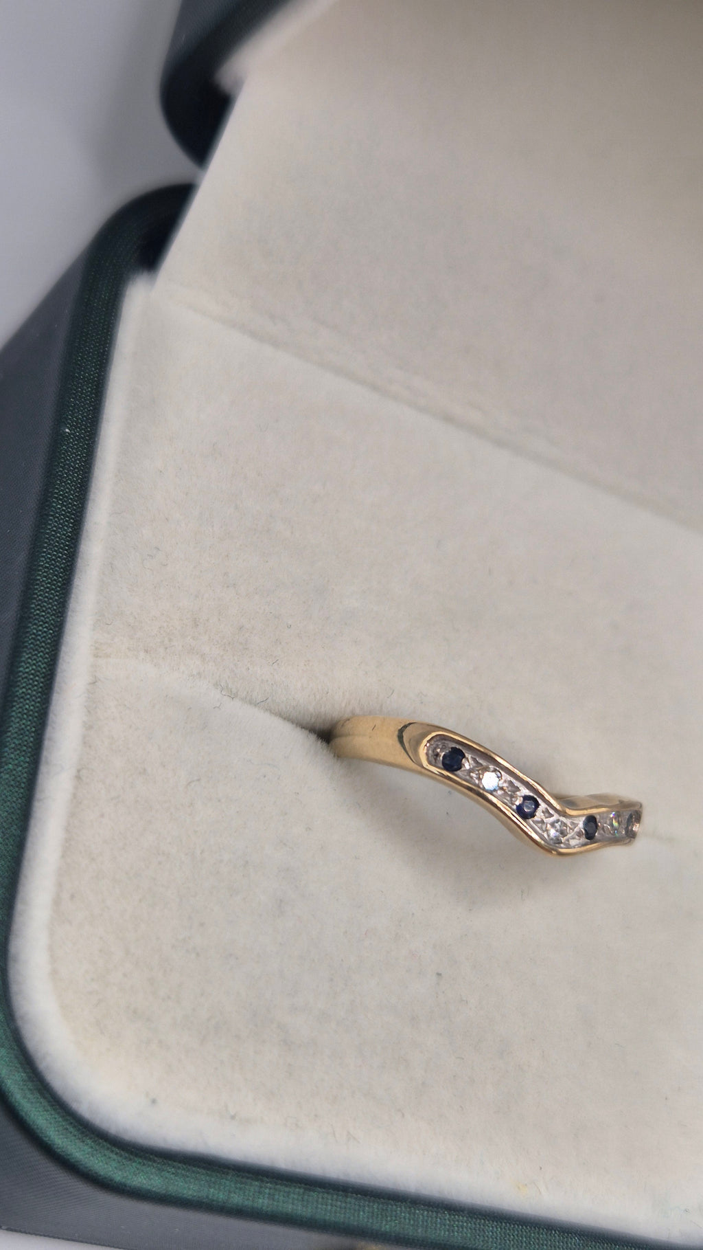 9ct gold diamond and sapphire wishbone ring
