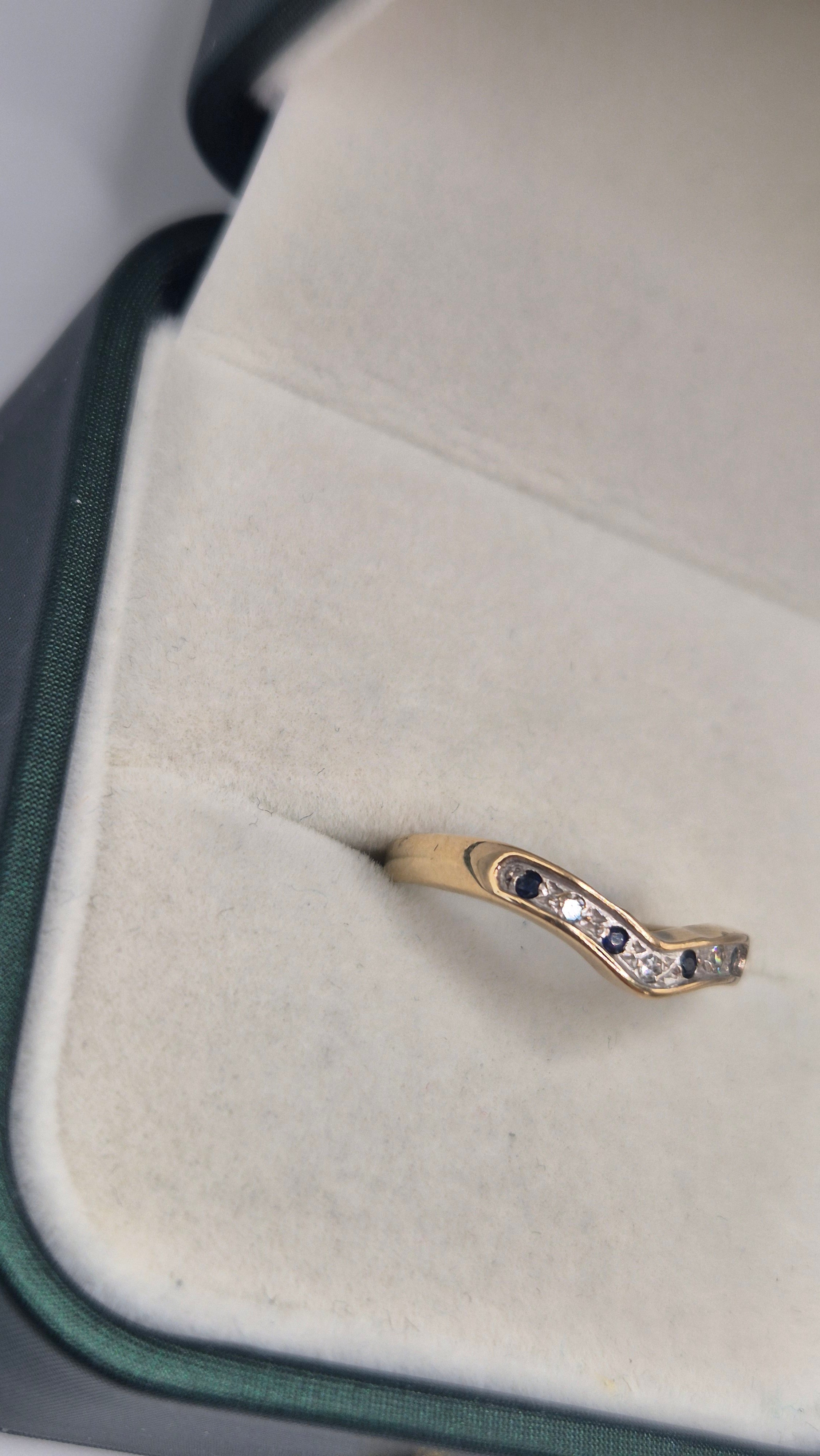9ct gold diamond and sapphire wishbone ring