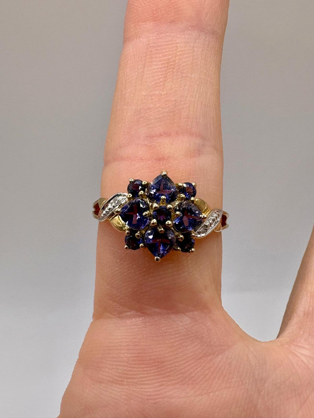 9ct gold iolite and diamond ring