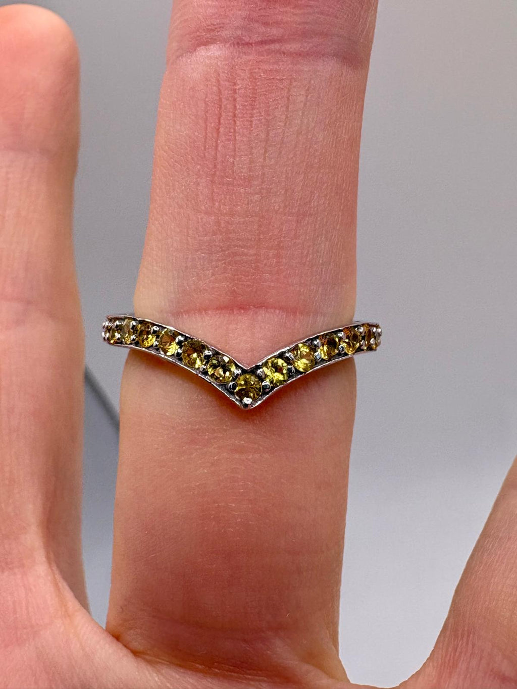 9ct white gold citrine wishbone ring