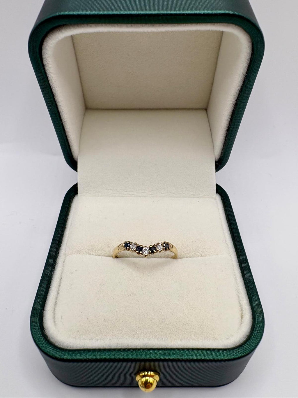 9ct gold sapphire and cz wishbone ring