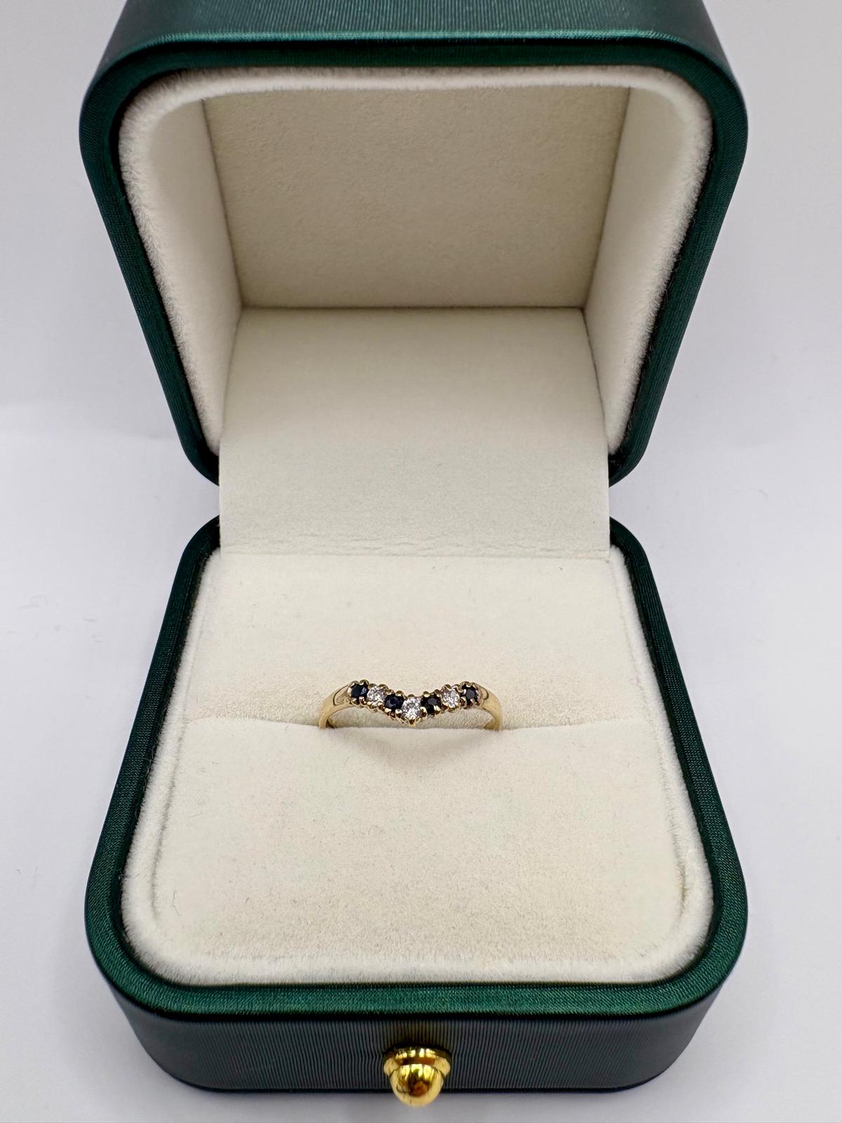 9ct gold sapphire and cz wishbone ring