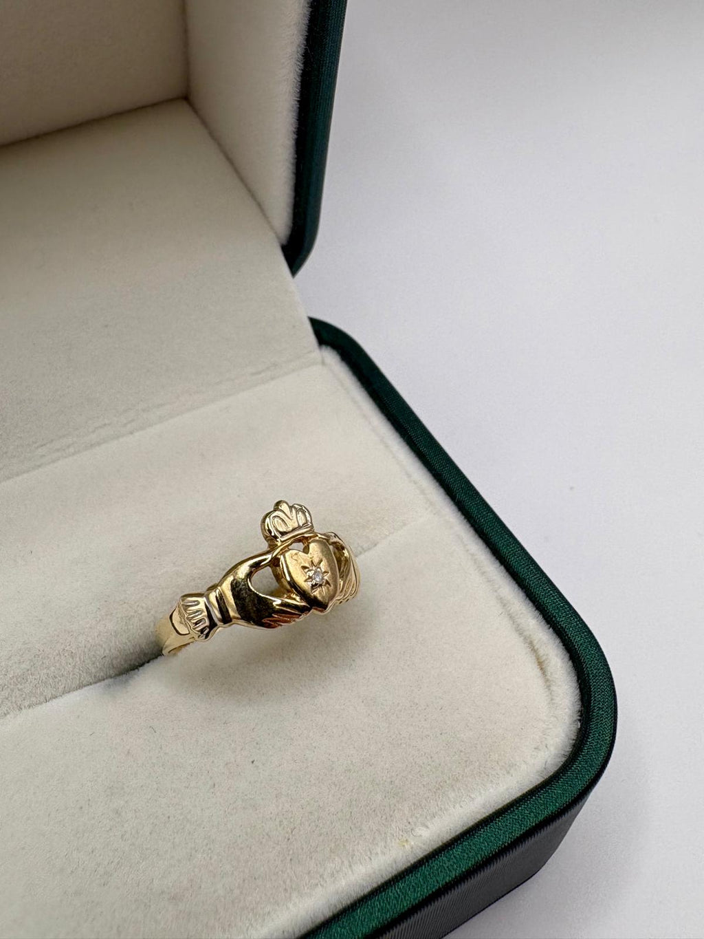 9ct gold diamond claddagh ring