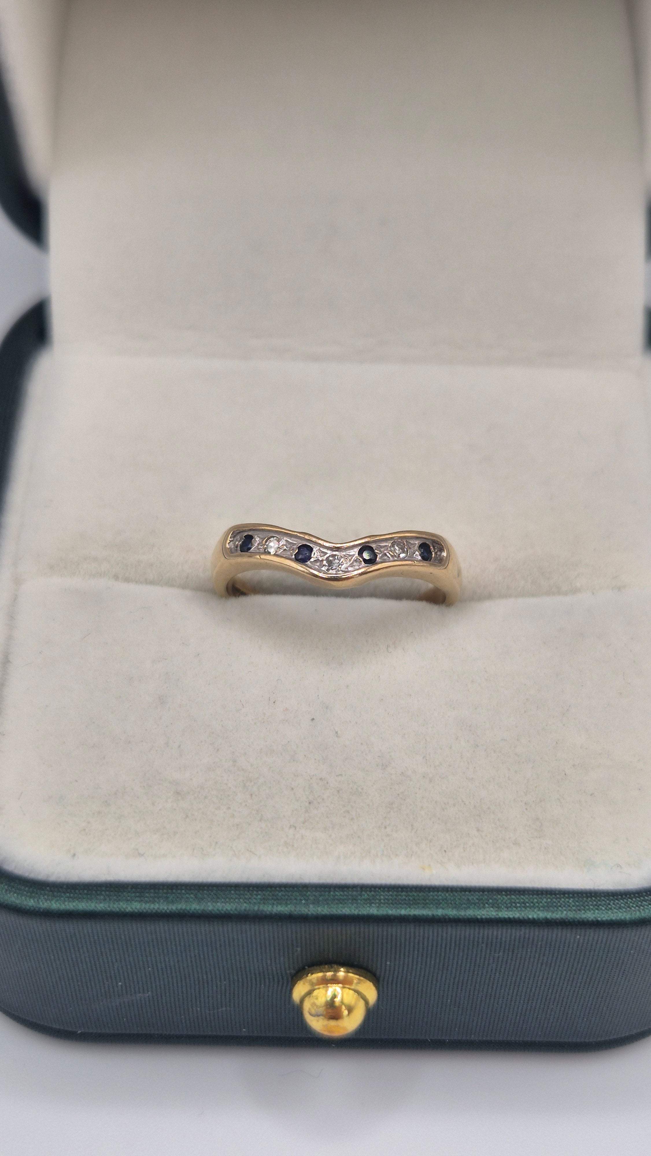 9ct gold diamond and sapphire wishbone ring