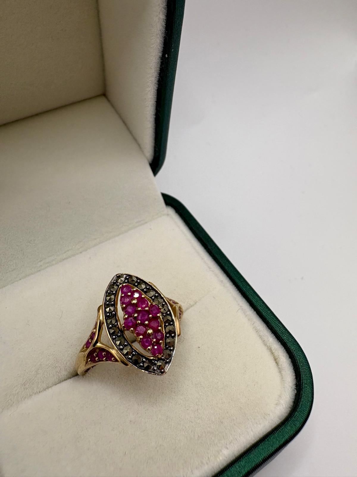 9ct gold heavy ruby and marcasite ring