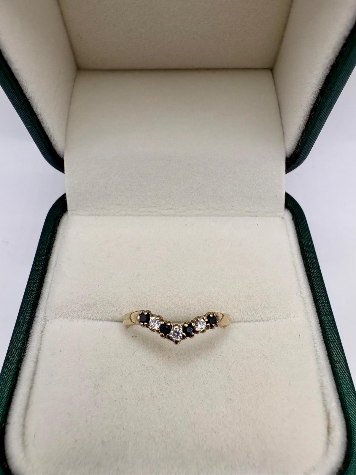9ct gold sapphire and cz wishbone ring