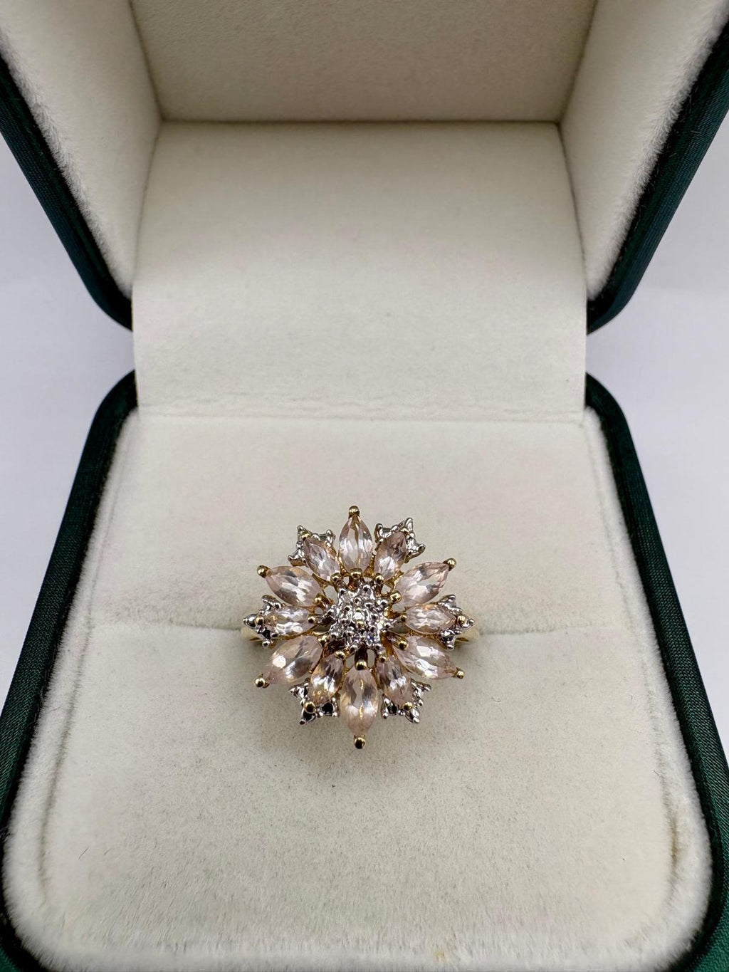 9ct gold morganite and diamond cluster ring