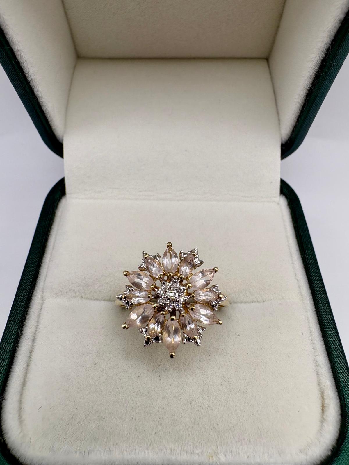 9ct gold morganite and diamond cluster ring