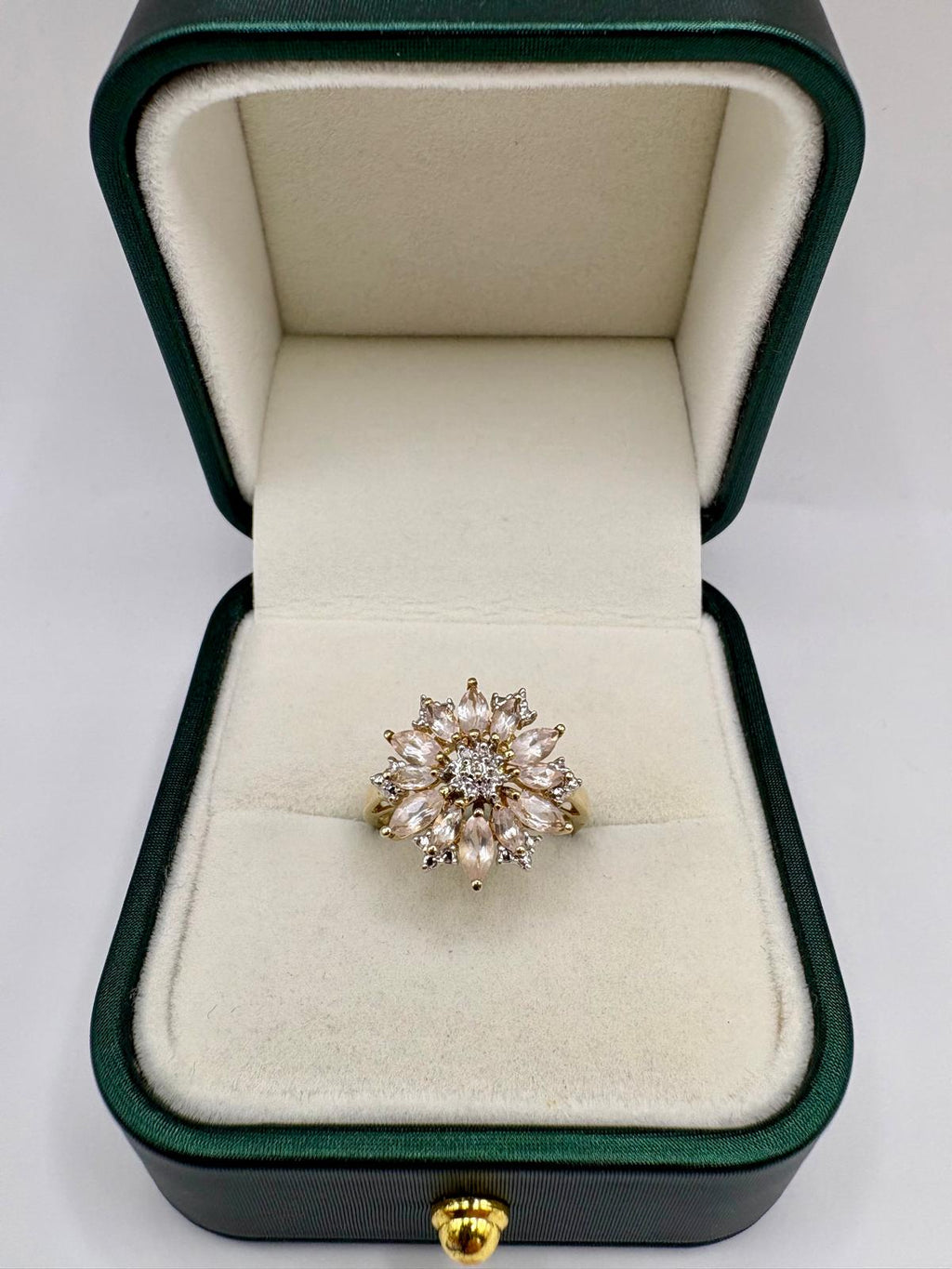 9ct gold morganite and diamond cluster ring
