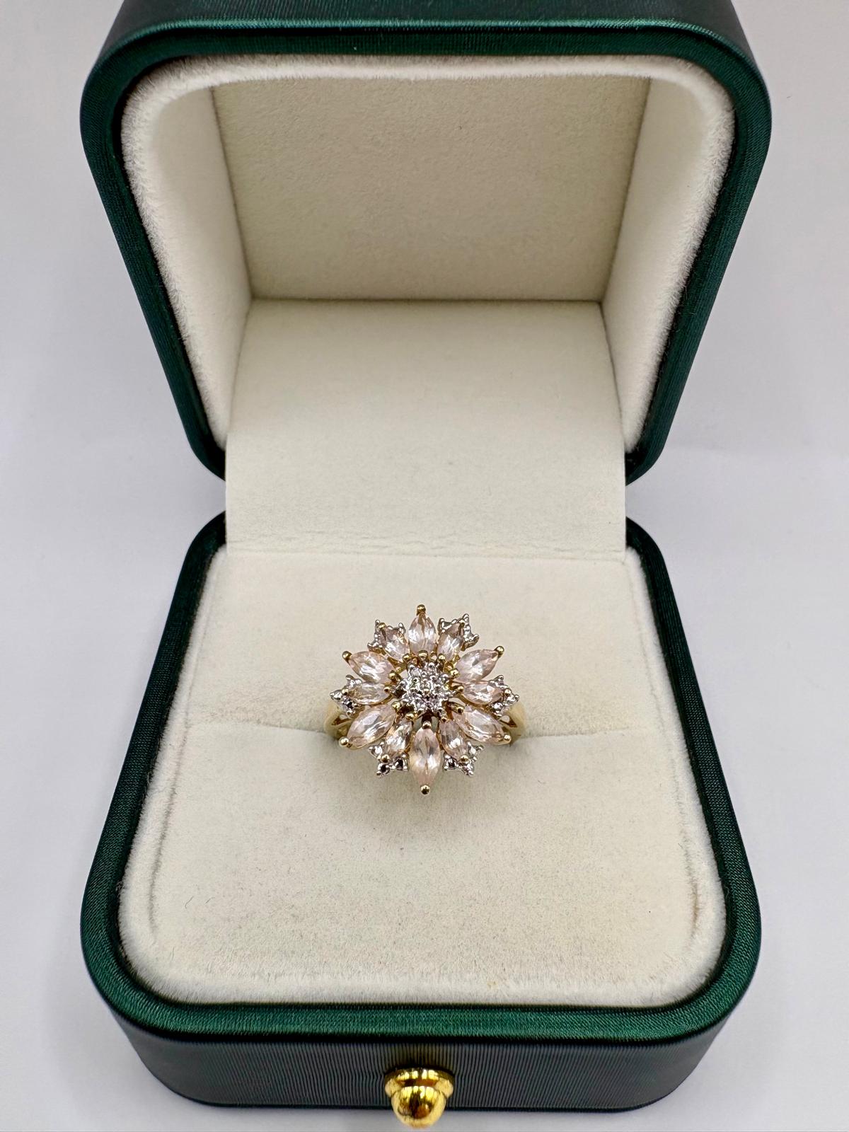 9ct gold morganite and diamond cluster ring