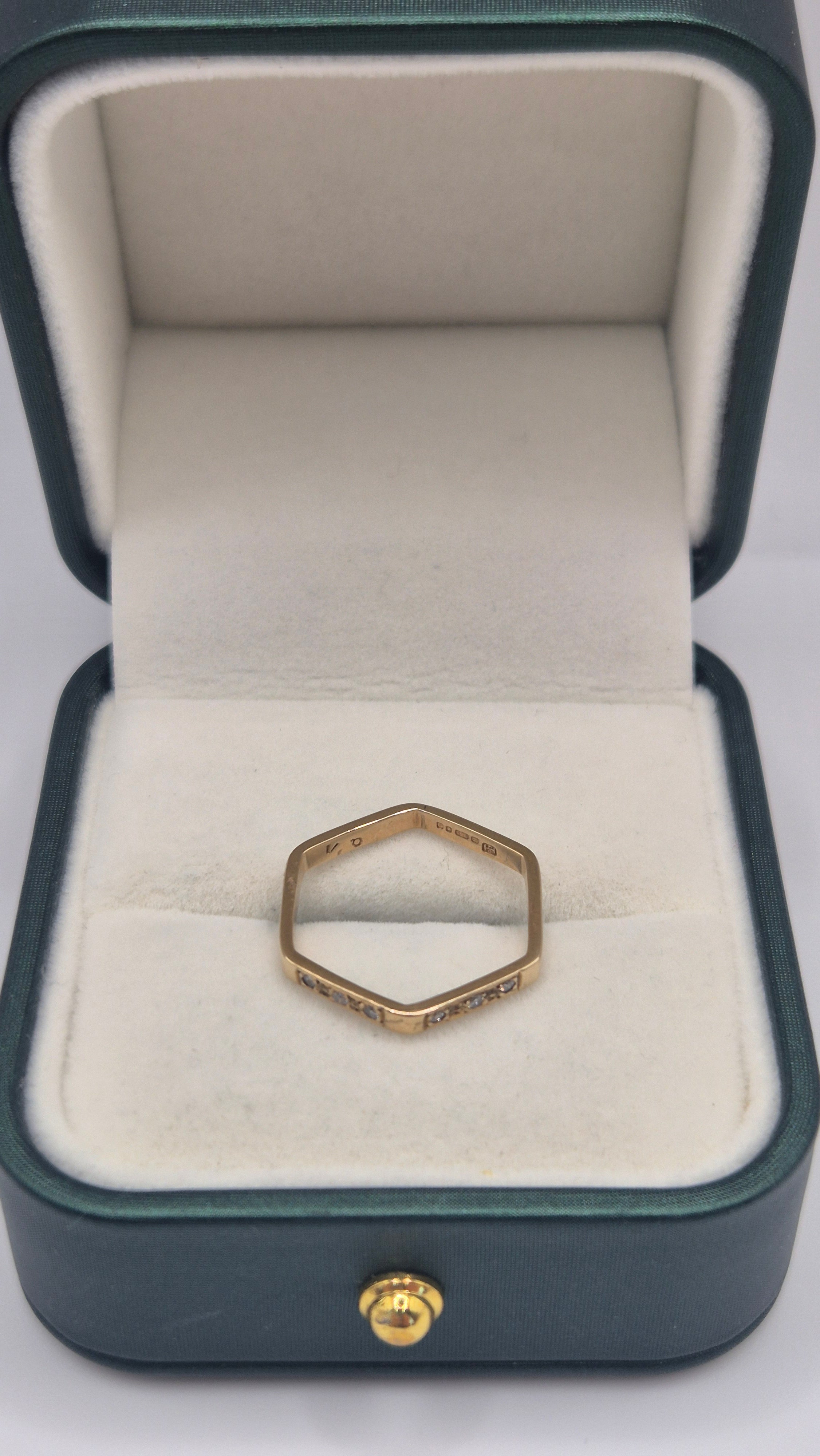 9ct gold diamond hexagonal ring