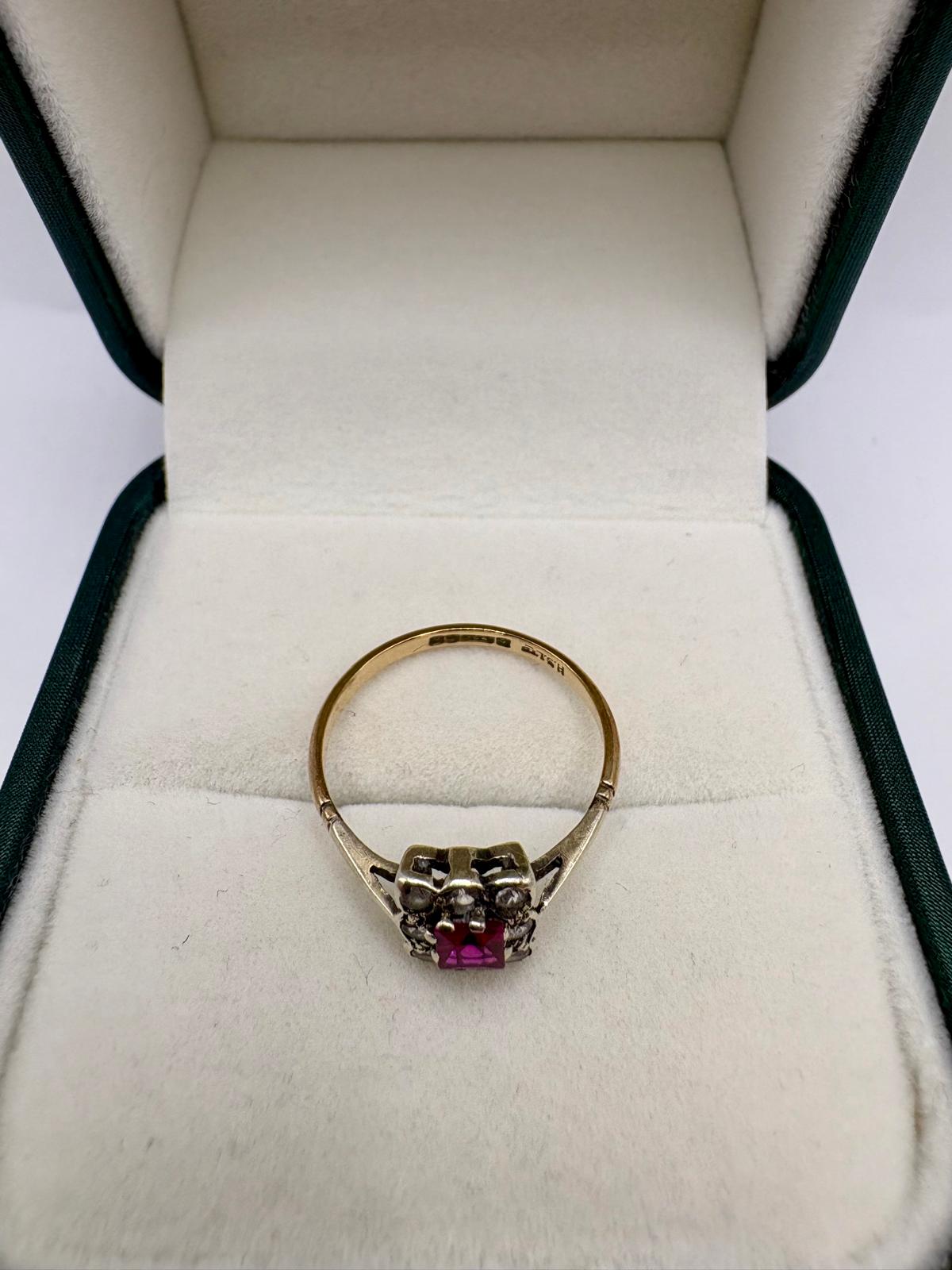 9ct gold synthetic Ruby and CZ ring
