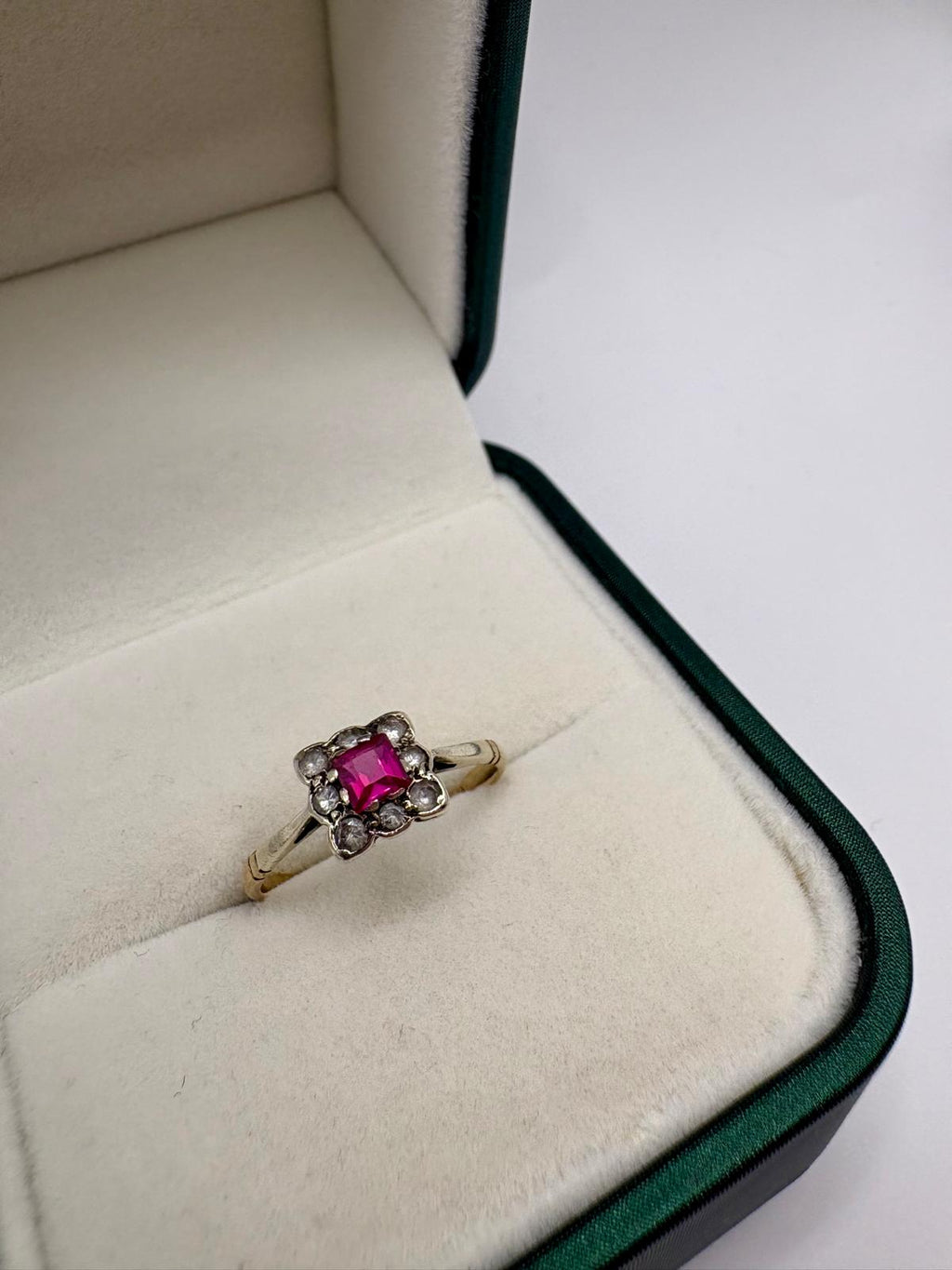 9ct gold synthetic Ruby and CZ ring