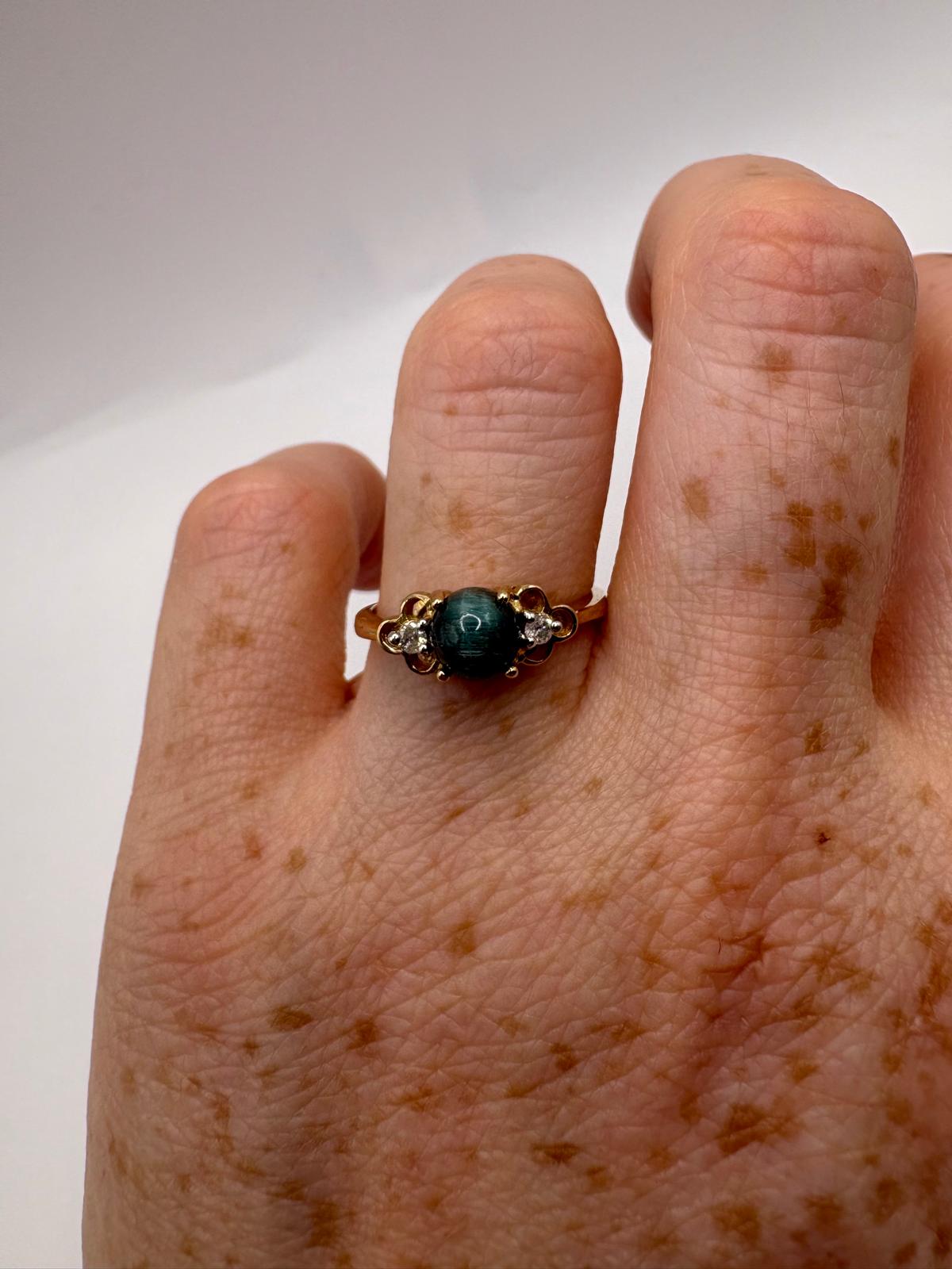 9ct gold cat's eye Tourmaline and Diamond ring
