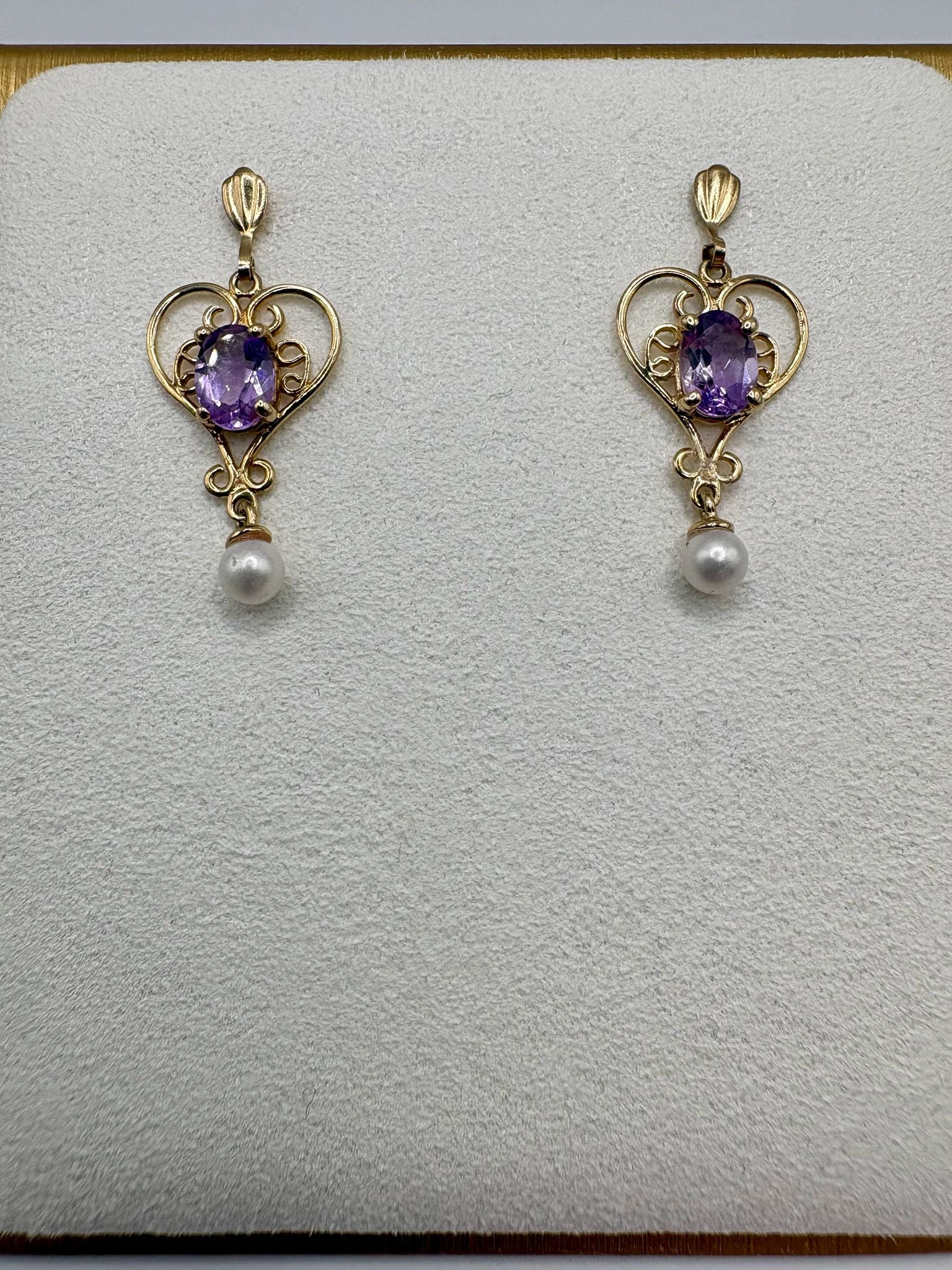 9ct gold amethyst and pearl earrings